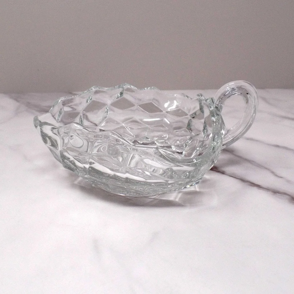 Vintage Fostoria American Clear (2056) Handled Three-cornered Nappy Bowl #501